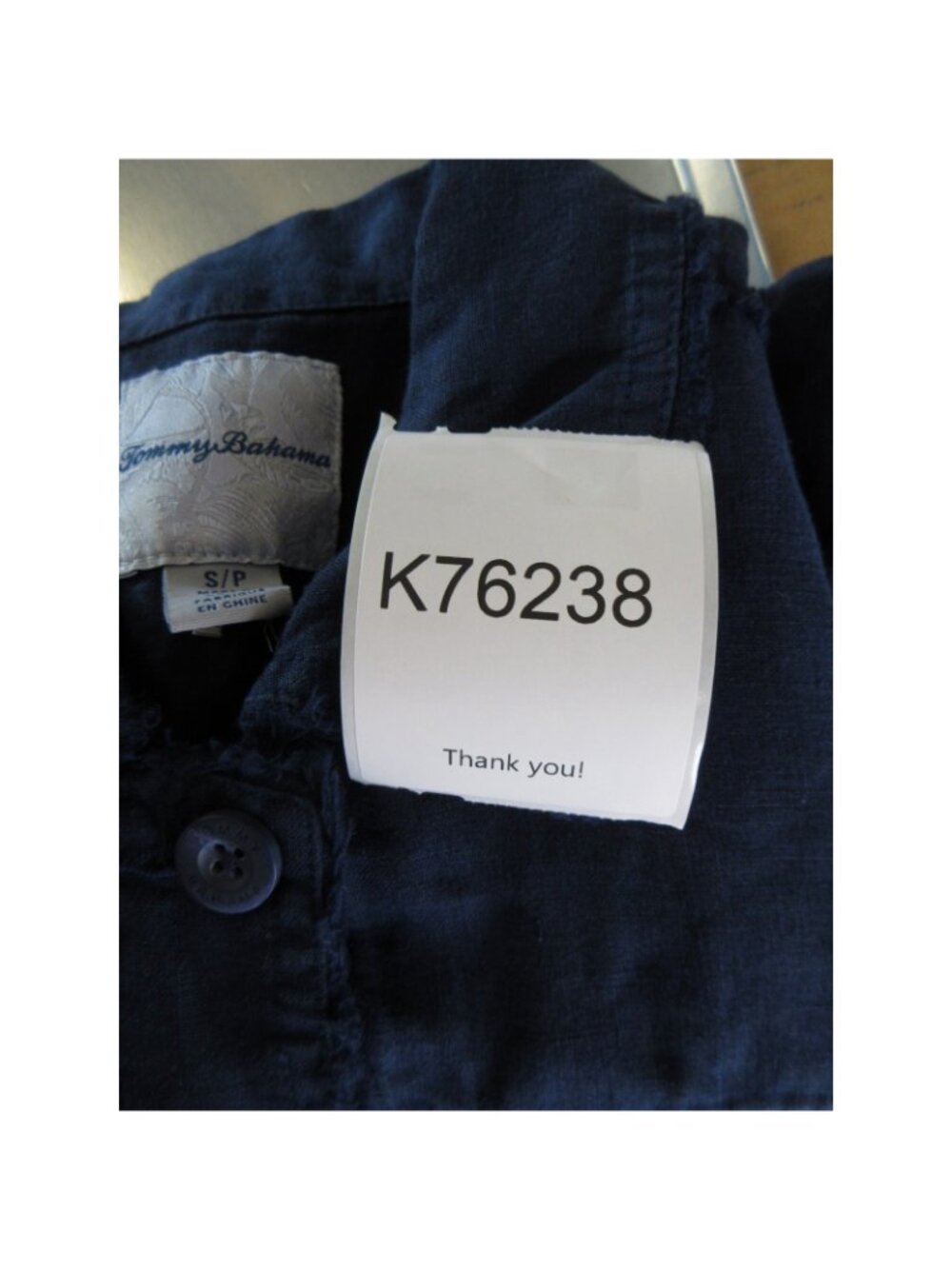 Tommy Bahama Top Small Navy Linen Trucker Shirt Button Up Pockets - Picture 11 of 11